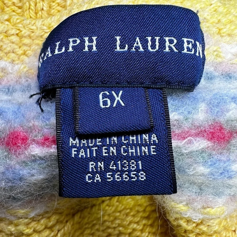 Ralph Lauren Butter Yellow Cardigan Nordic Patterned Collar Cotton Wool Scandi